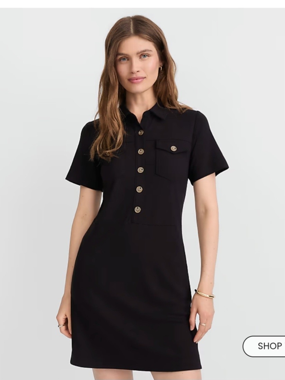 LOFT Black Short Sleeve Polo Mini Dress with Button Placket Size 6